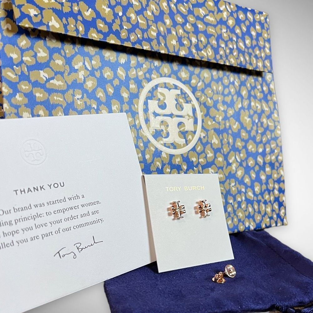 New Tory Burch 18k Kira Rose Gold Studs $78 - Picture 2 of 12
